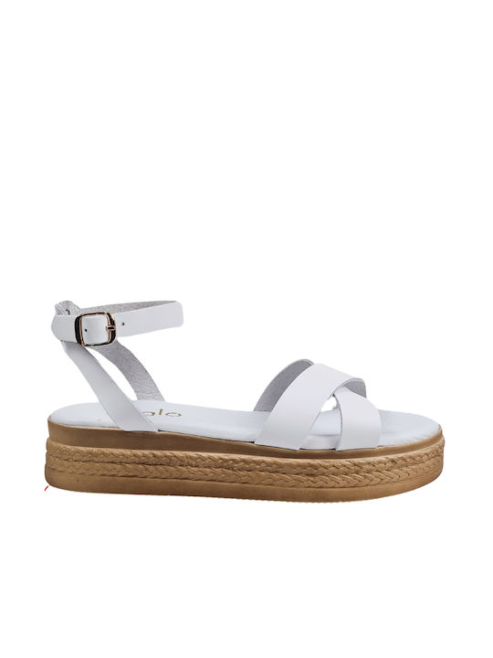 White Flatforms Cross Strap Sandals