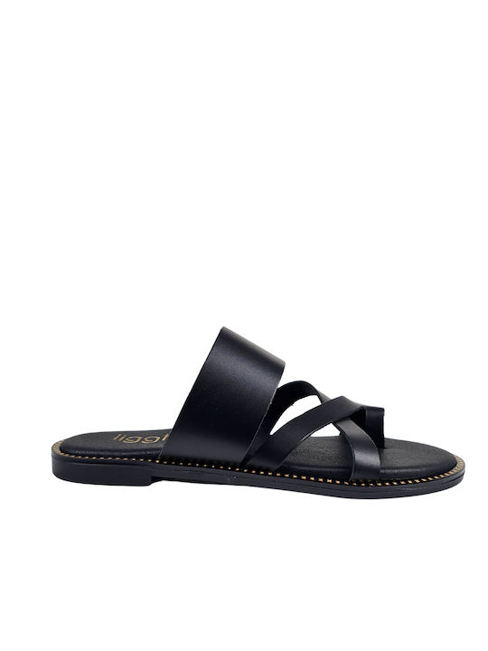 Black Leather Flip Flops with Toe Strap & Ankle Strap