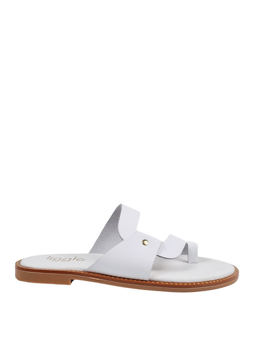 White Leather Sandals with Unique Design & Toe Loop