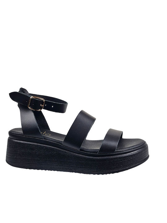 Black Flatforms Double Strap & Ankle Buckle