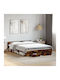 King Size Wooden Brown Bed with Slats for Mattress 190x190cm