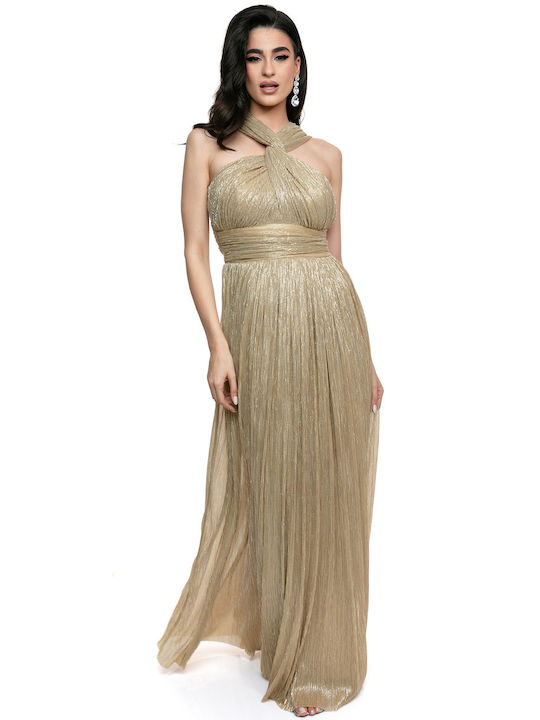 Dress Off-Shoulder Metallic Gold Shimmer