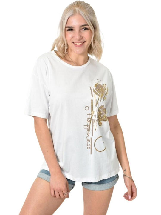Potre Γυναικείο T-shirt Floral Λευκό