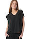 Body Action Damen Sportliches Bluse Kurzärmelig All Black