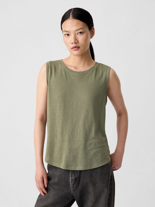 GAP Damen Sommerliche Bluse Leinen Ärmellos Grün