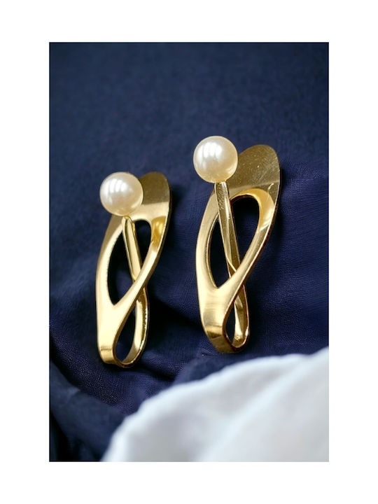 Earrings made of Steel Gold Plated with Pearls