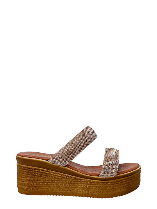 Sandale cu platformă și două curele, bronz