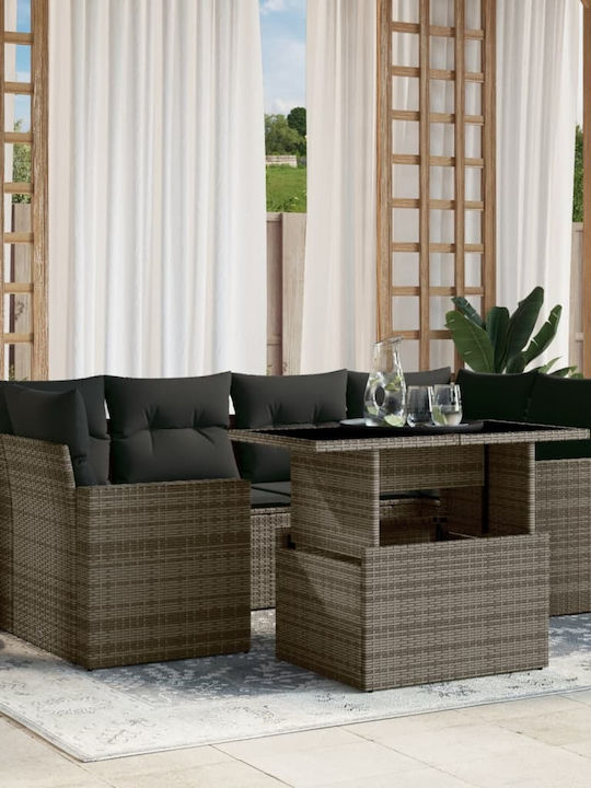 Garten- und Outdoor-Möbelsets 7 Stück Grau mit ...