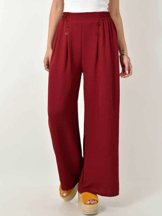 High-Waisted Buttoned Trousers Bordeaux 24205
