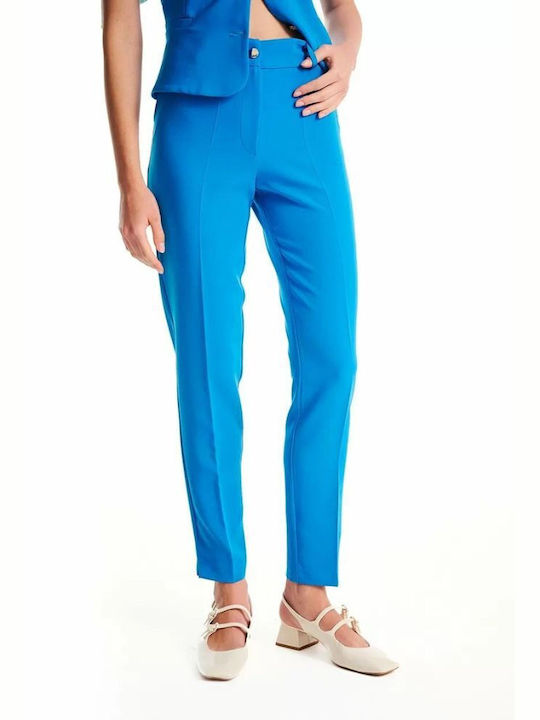 Forel Women's Fabric Trousers in Slim Fit Blue