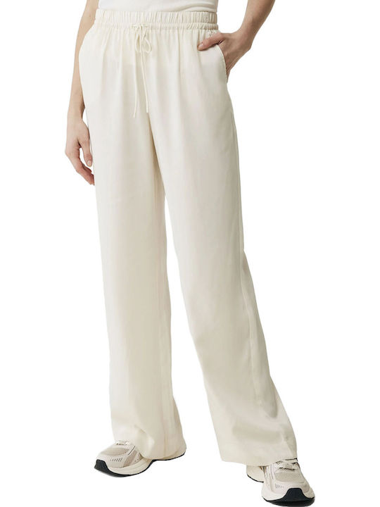 Mexx Women's High-waisted Fabric Trousers with Elastic Ecru