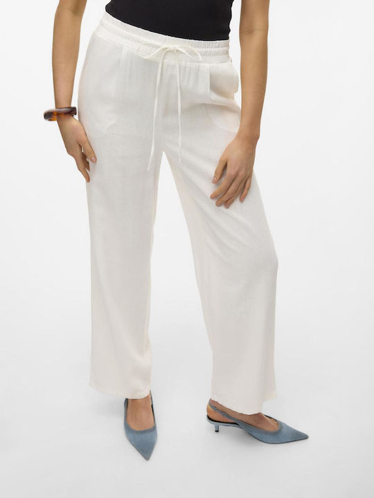 Vero Moda Jesmilo Women's Fabric Trousers in Wide Line White