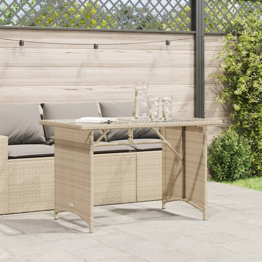 Masa pentru spații exterioare Rattan cu suprafață din sticlă Bej 110x68x70buc