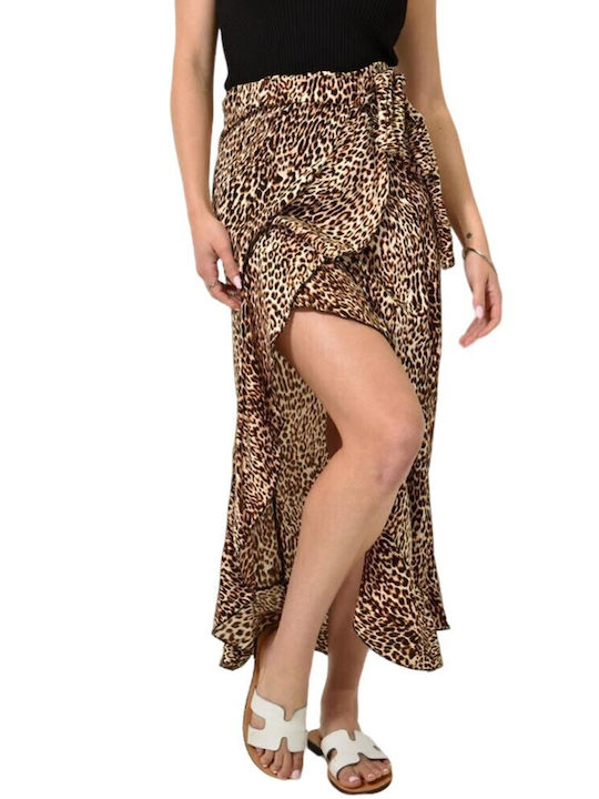 First Woman Midi Envelope Skirt Leopard Animal Print