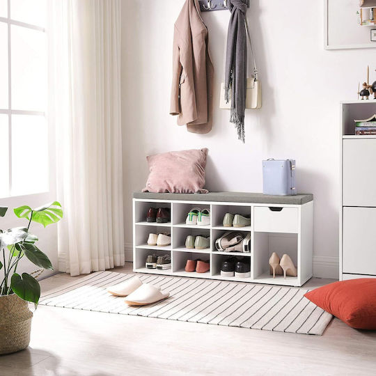 Wooden Shoe Organizer with 3 Shelves White 104x30x48cm