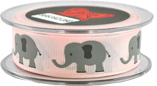 Panglică Grosgrain Design Elefant 25mm 9m T986392 Roz