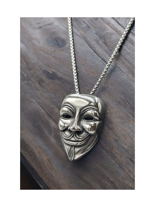 Halskette Stahl Silber Maske Anonym