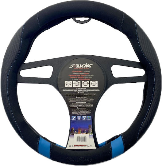Simoni Racing Car Steering Wheel Cover with Diameter 37-39cm made of Leatherette Black with Black Stitching