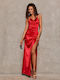 Roco Fashion Maxi Βραδινό Φόρεμα Εξώπλατο Κόκκινο