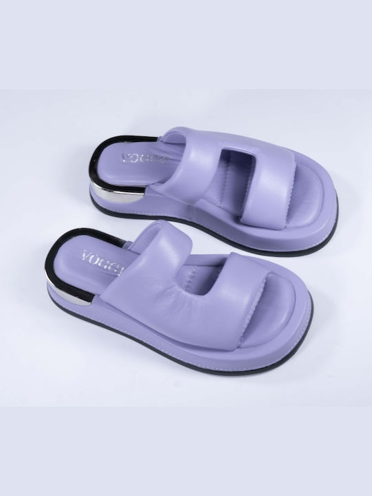 Vogge Leather Women's Flat Sandals Flatforms in Purple Color