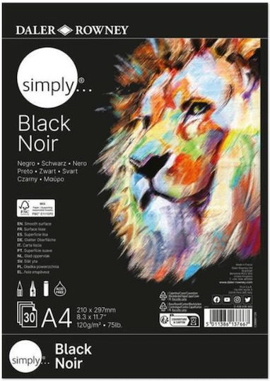 Daler Rowney Simply Black Paper Pad Σχεδίου A4 30 Φύλλα 120gsm 21x29.7cm 438436400 Daler Rowney