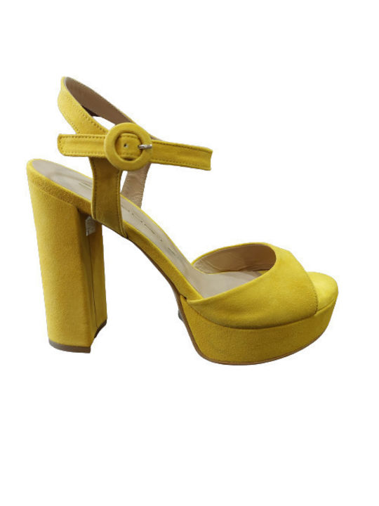 Mourtzi Platform Leather Women's Sandals with Ankle Strap Yellow