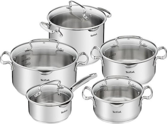 Tefal Duetto+ Pots Set Made of Stainless Steel Silver with Non-Stick Coating 5 Pieces