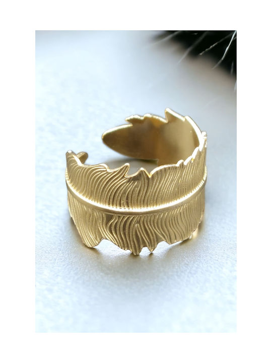 Steel Gold Wrapped Feather Ring