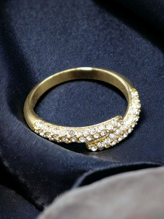 Steel Gold Single Line Ring with Crystal Embellishment