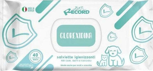 Record 40 Șervețele Câine și Pisică pentru Curățarea Corpului cu Clorhexidină