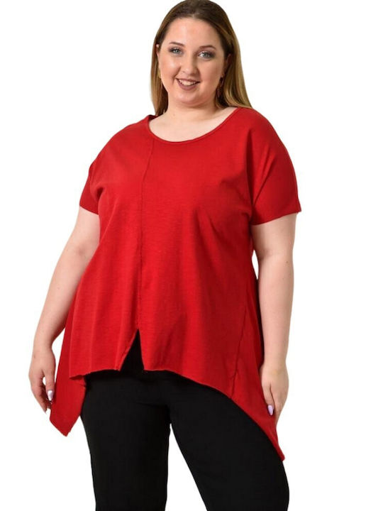 Potre Women's Blouse Cotton Short Sleeve Red