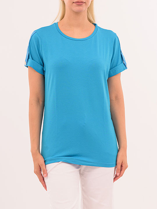 Forel Damen Bluse Kurzärmelig Turquoise