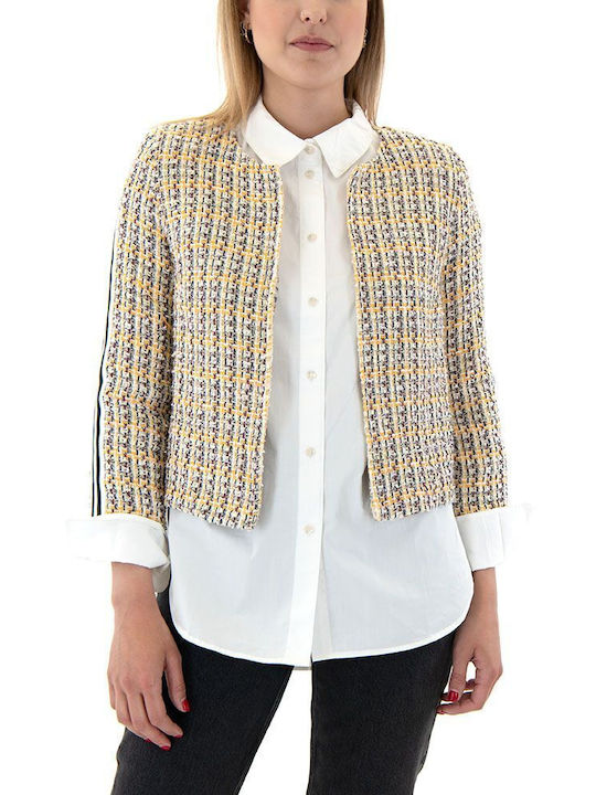 MY T Women's Tweed Blazer Ecru- Yellow- Black