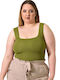 Women's Plus Size Sleeveless Embossed Design Top Olive Green 24388