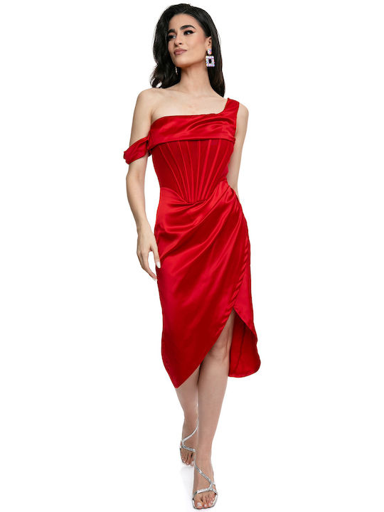 RichgirlBoudoir Midi Φόρεμα για Γάμο / Βάπτιση Κοκκινο