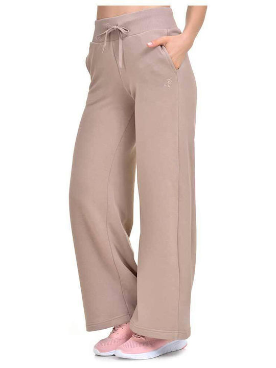 Women's High Rise Fabric Trousers Beige
