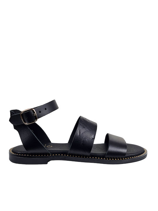 Ligglo Leather Women's Sandals with Ankle Strap Black