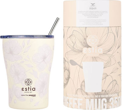Estia Coffee Mug Save The Aegean Recyclable Glass Thermos Stainless Steel BPA Free TERRA SERENITY 350ml with Straw