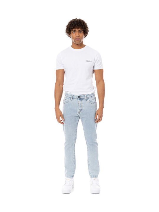 Men's Jeans Pants Elastic with Slim Tapered Fit Washed Blue