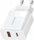 Spacecase Зарядно без кабел с USB-A порт и USB-C порт 20W Бял (Spacecase SC002W)