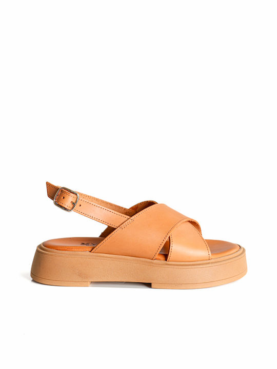 Tan Leder Kreuzriemen Flatforms