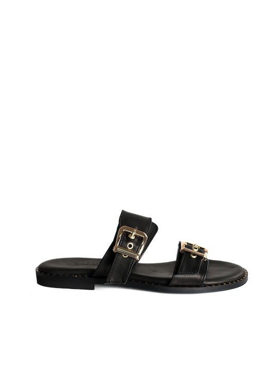 Black Leather Double Adjustable Strap Sandals