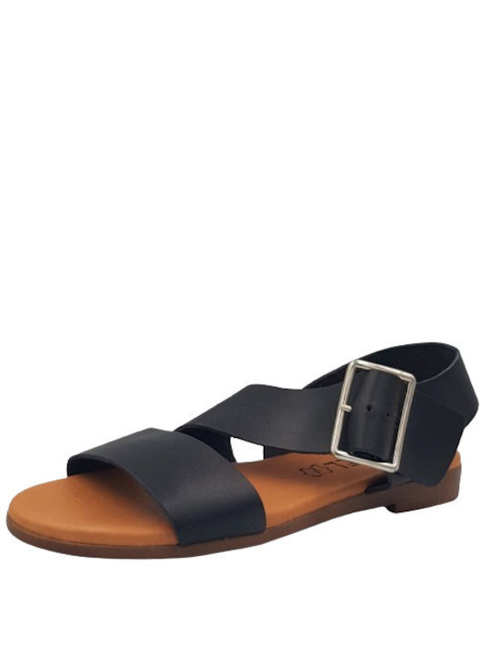 Issa Miel Leather Women's Flat Sandals Anatomic in Black Color