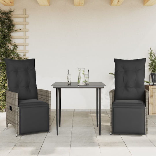 Outdoor Chair Rattan Grey with Cushion 2pcs 49x50.5cm