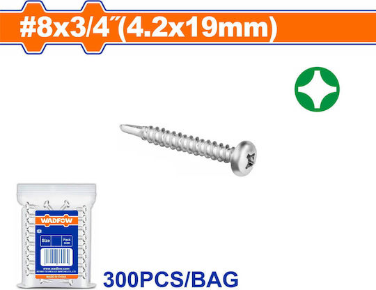 Wadfow Self-Piercing Sheet Metal Screw Galvanized with Diameter M4.2mm 300pcs