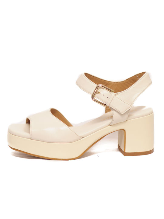 Paola Ferri Leder Damen Sandalen in Beige Farbe