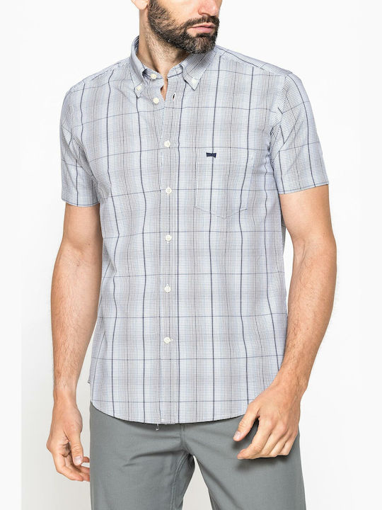 Carrera Jeans Men's Shirt Short Sleeve Cotton Checked Grey Blue