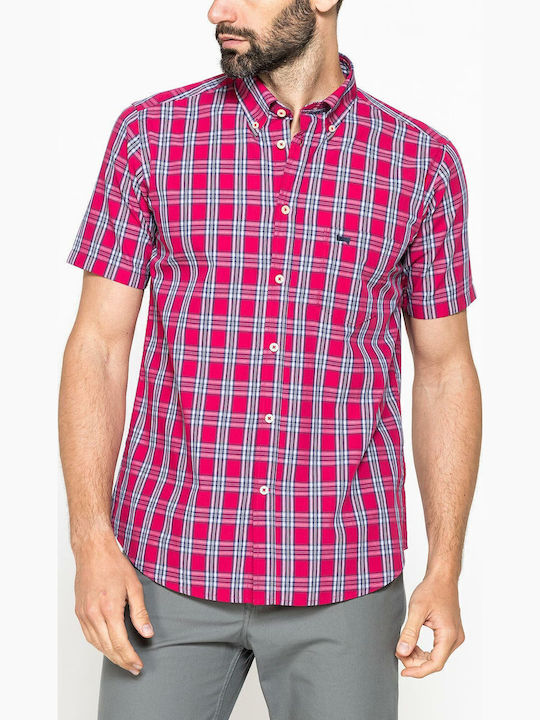 Short-sleeved Cotton Shirt Checked Red Blue White