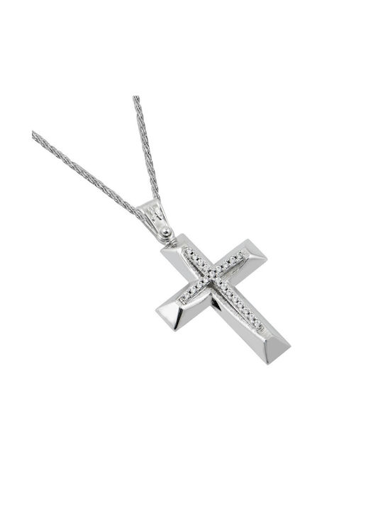 Weißgold Kreuz 14K mit Kette