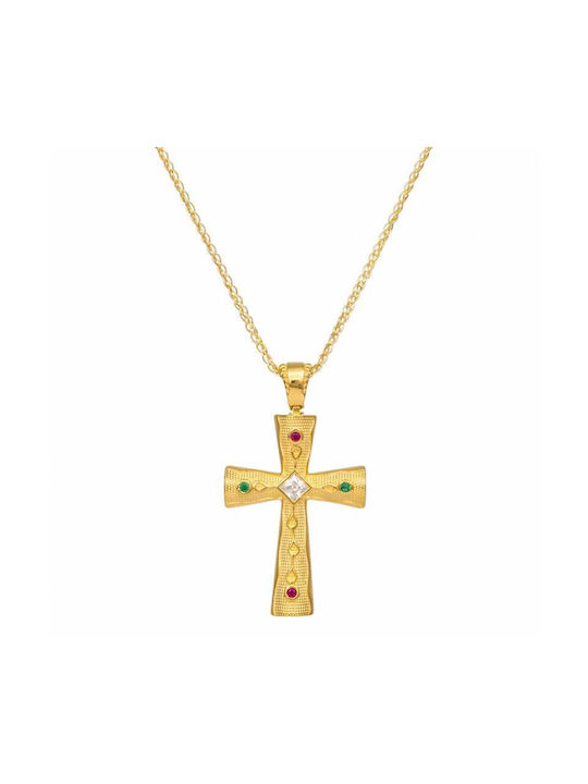 Damen Gold Kreuz 14K mit Kette Χρωματιστές